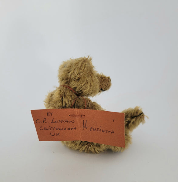 4" tall "Henrietta" a handsewn bear from Hedgerow Bears
