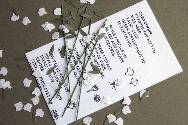Carnation Paper Flower Kit  for 1/12th scale Dollhouses, Florists and Miniature Gardens