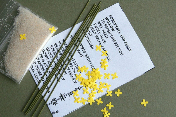 Forsythia and Pussy Willow Paper Flower Kit  for 1/12th scale Dollhouses, Florists and Miniature Gardens