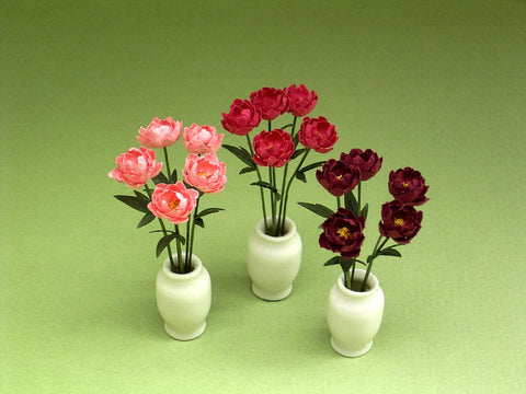 Peony Paper Flower Kit  for 1/12th scale Dollhouses, Florists and Miniature Gardens.