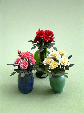 6 Roses Paper Flower Kit  for 1/12th scale Dollhouses, Florists and Miniature Gardens